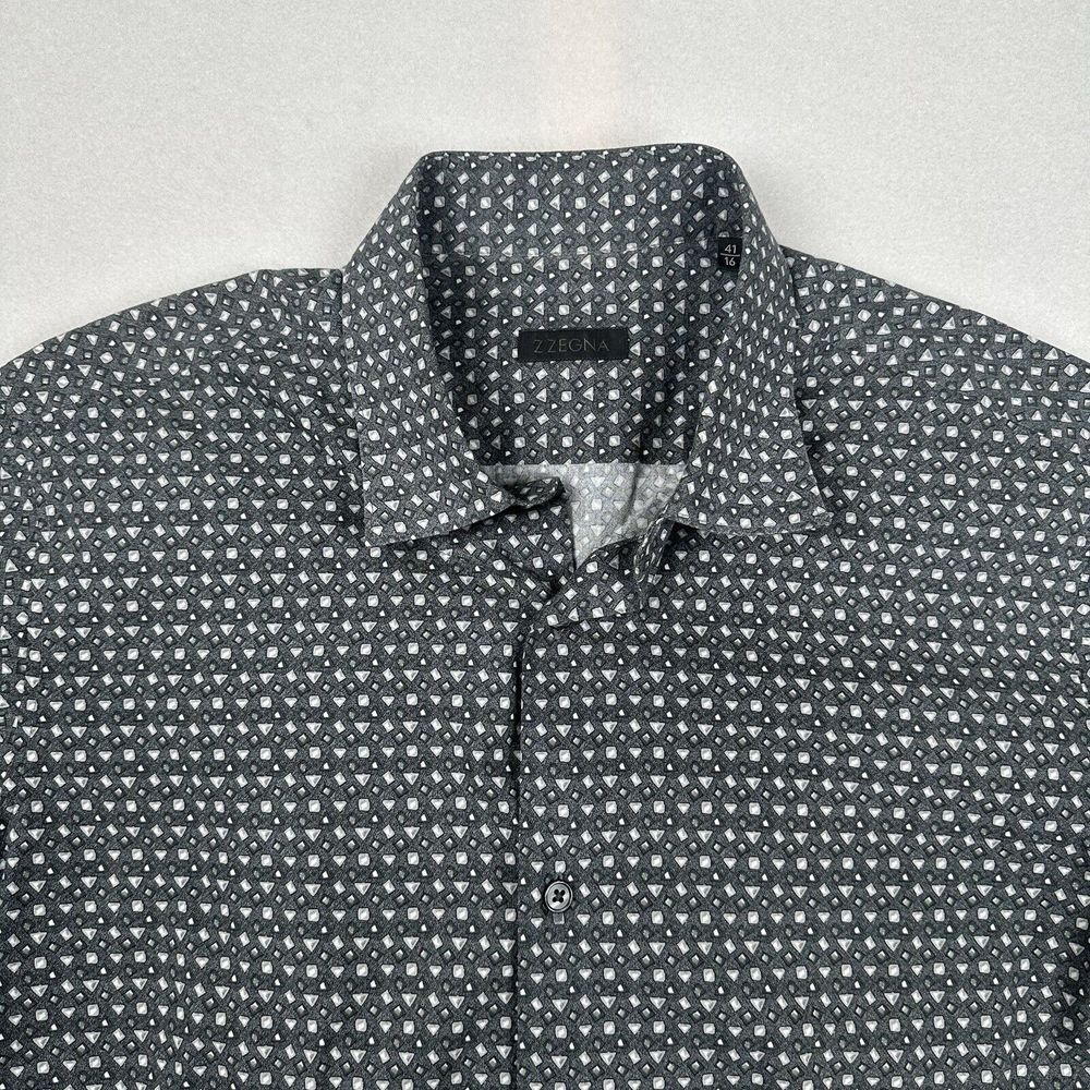 ZZegna Geometric‎ All Over Print Men's 41/16 Short Sleeve Cotton Shirt